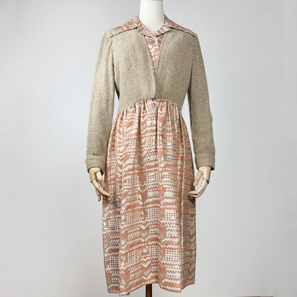 Vintage 70s Oscar de la Renta Wool Dress Medium Long Sleeve